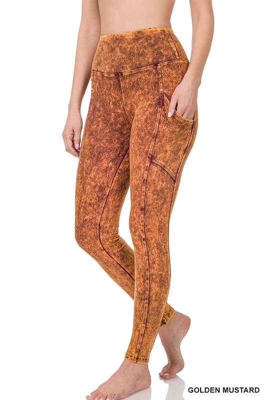 Mineral Wash Wide Waistband Full-Length Leggings