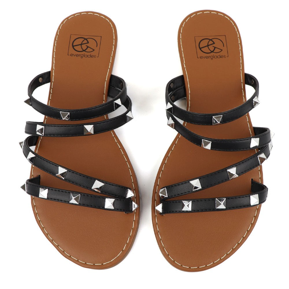 Mimi 12 Black Multi-strap Studded Sandals