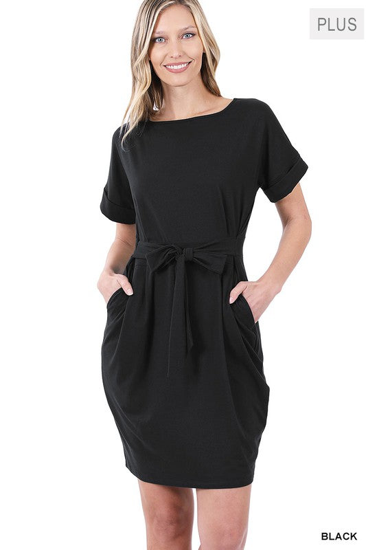 Plus Brushed Tie Belt Dress