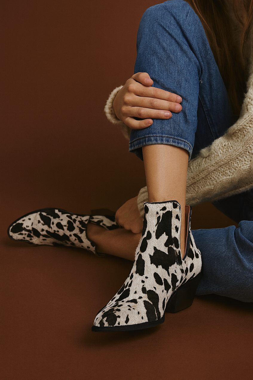 Western Cow Ankle Boots Pointed Toe Bootie