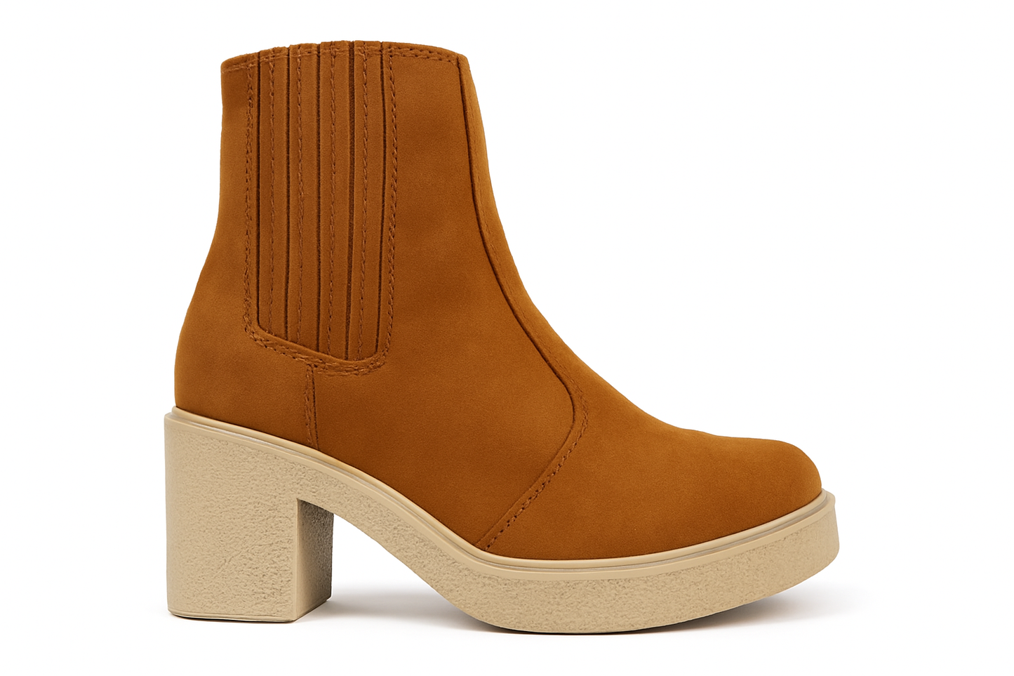 Camel Suede Block Heel Chelsea Chunky Platform Ankle Boots