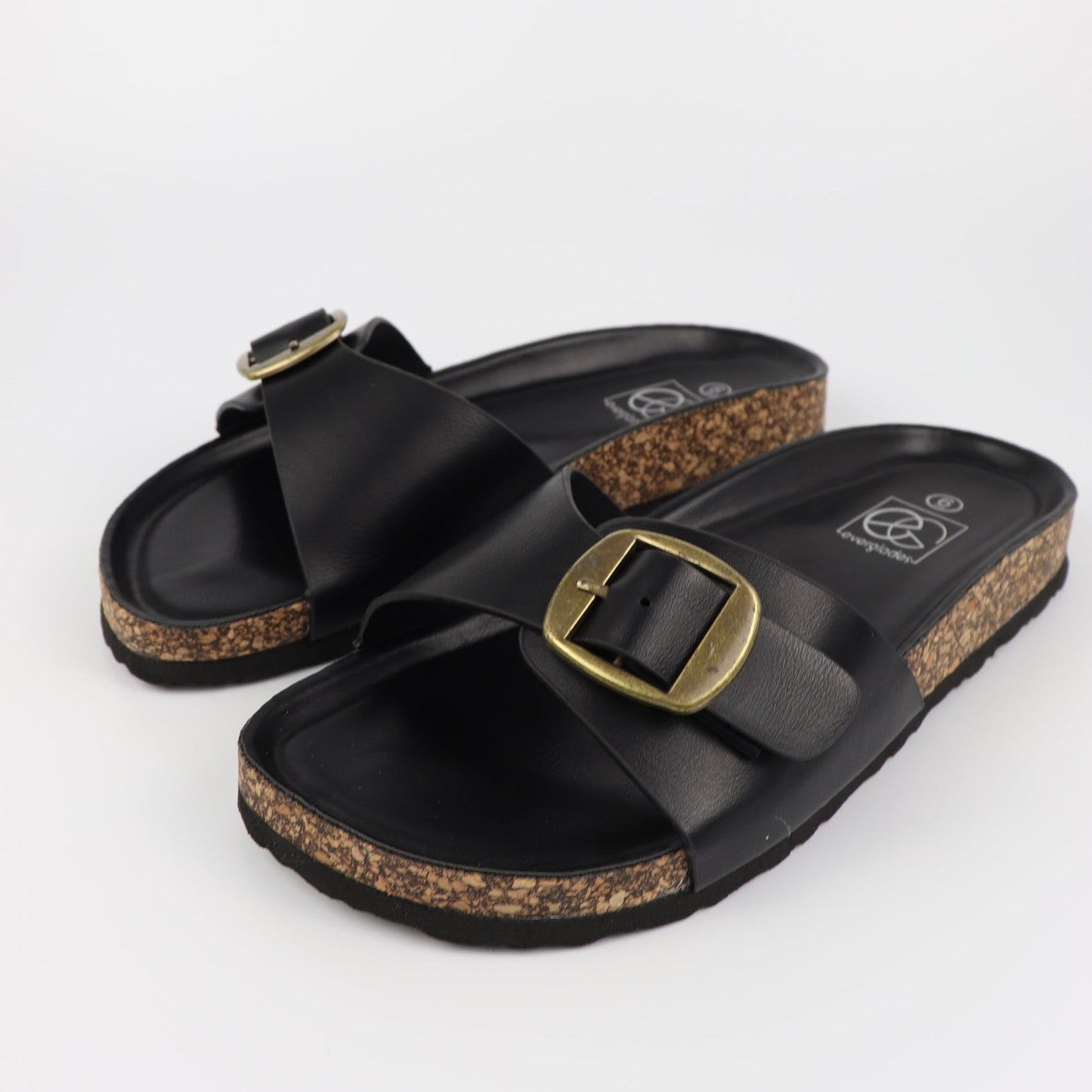 Boho 4 Black Footbed Slide Sandals with Buckle