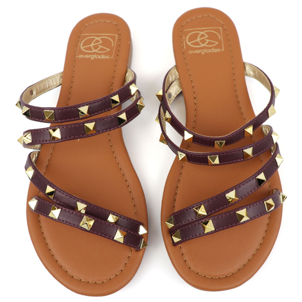 Mimi 12 Wine Multi-strap Studded Sandals