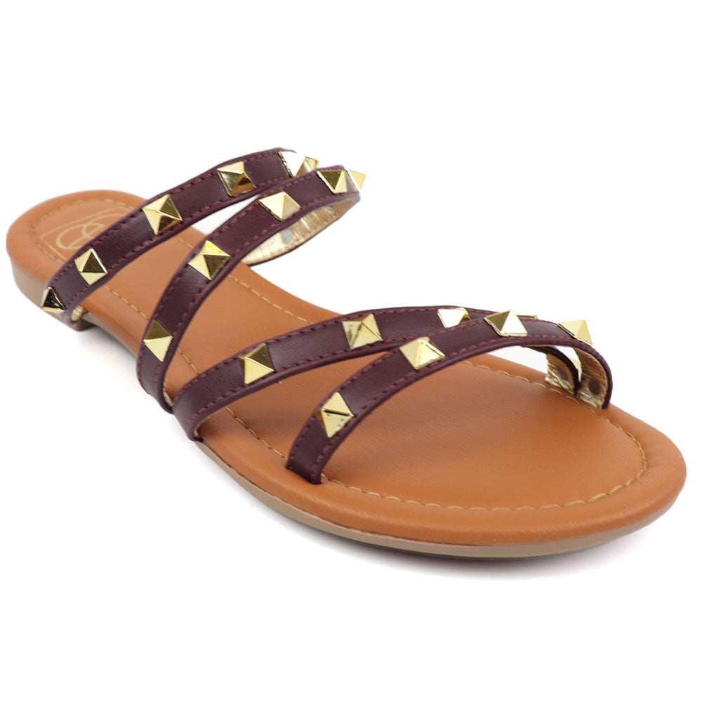 Mimi 12 Wine Multi-strap Studded Sandals