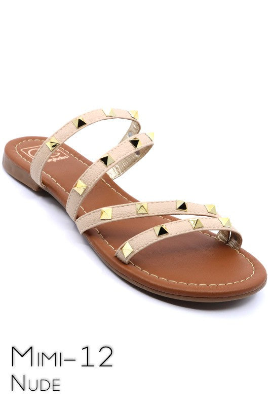 Mimi 12 Nude Multi-strap Studded Sandals
