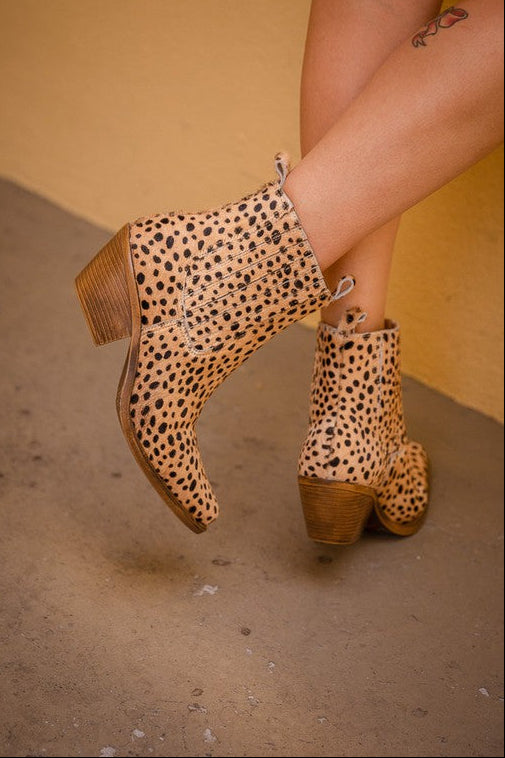 Cheetah Hair Ankle Western Boots Pointed Toe Booties