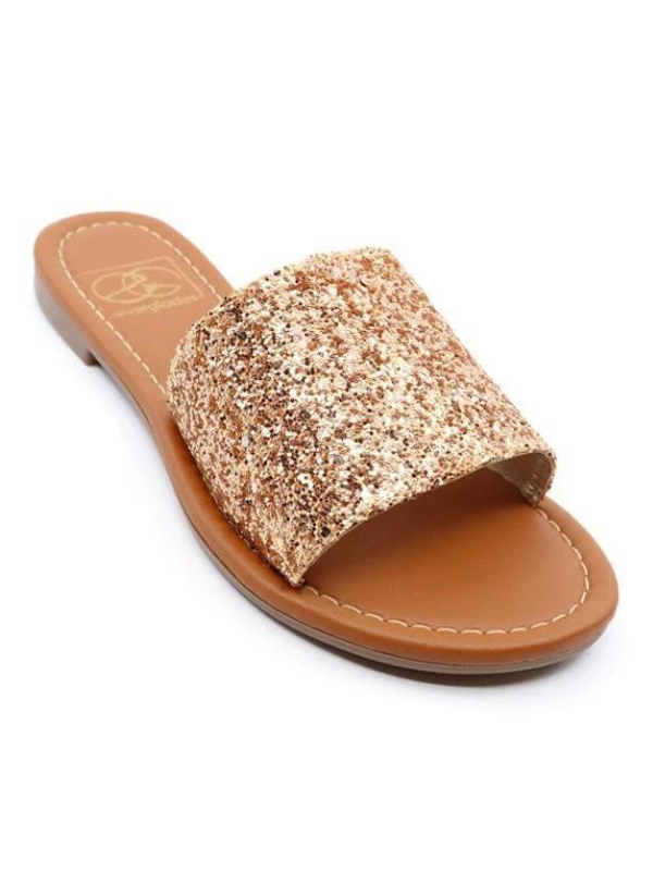 Lulu 4 Rose Gold Glitter Sandals