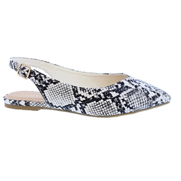 Emerson Snake Black White Slingback Flats - The Shoe Trunk