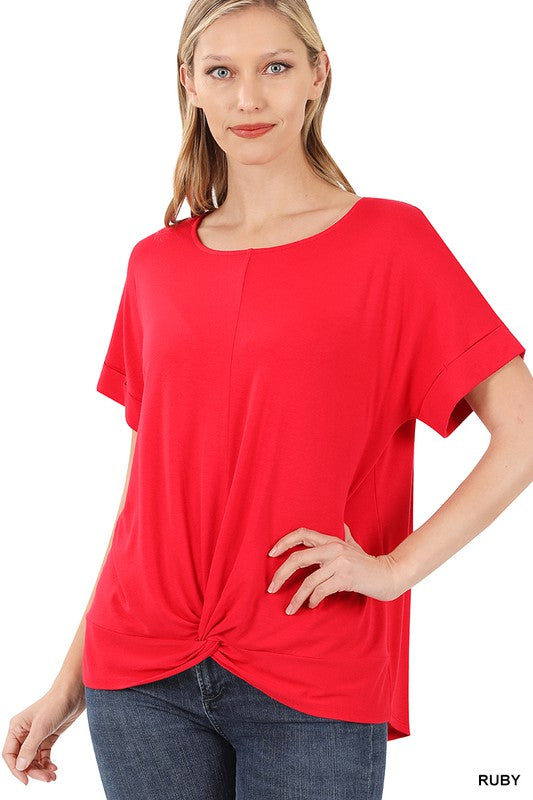 Rayon Span Crepe Knot-Front Top