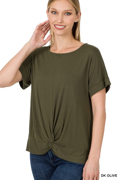 Rayon Span Crepe Knot-Front Top