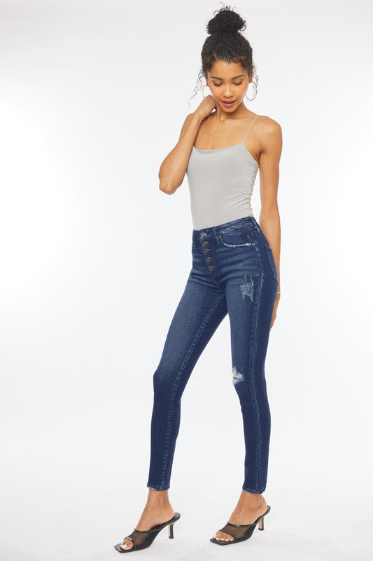 High Rise Piecing Detail Super Skinny Jeans