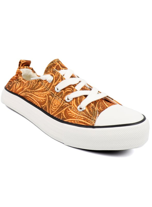 Star 23 Tooled Leather Canvas Slip-on Sneakers