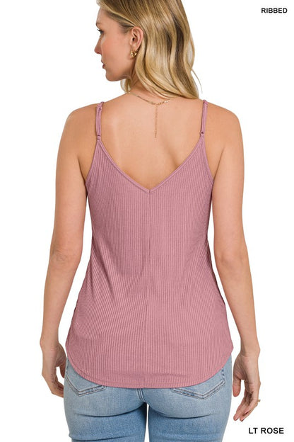 Ribbed Half Snap Button Closure Cami Top