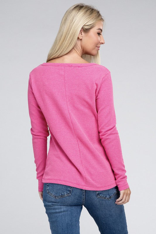 Melange Baby Waffle V-Neck Long Sleeve Top