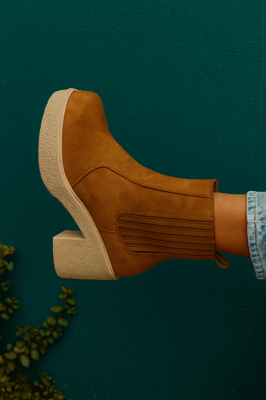 Camel Suede Block Heel Chelsea Chunky Platform Ankle Boots