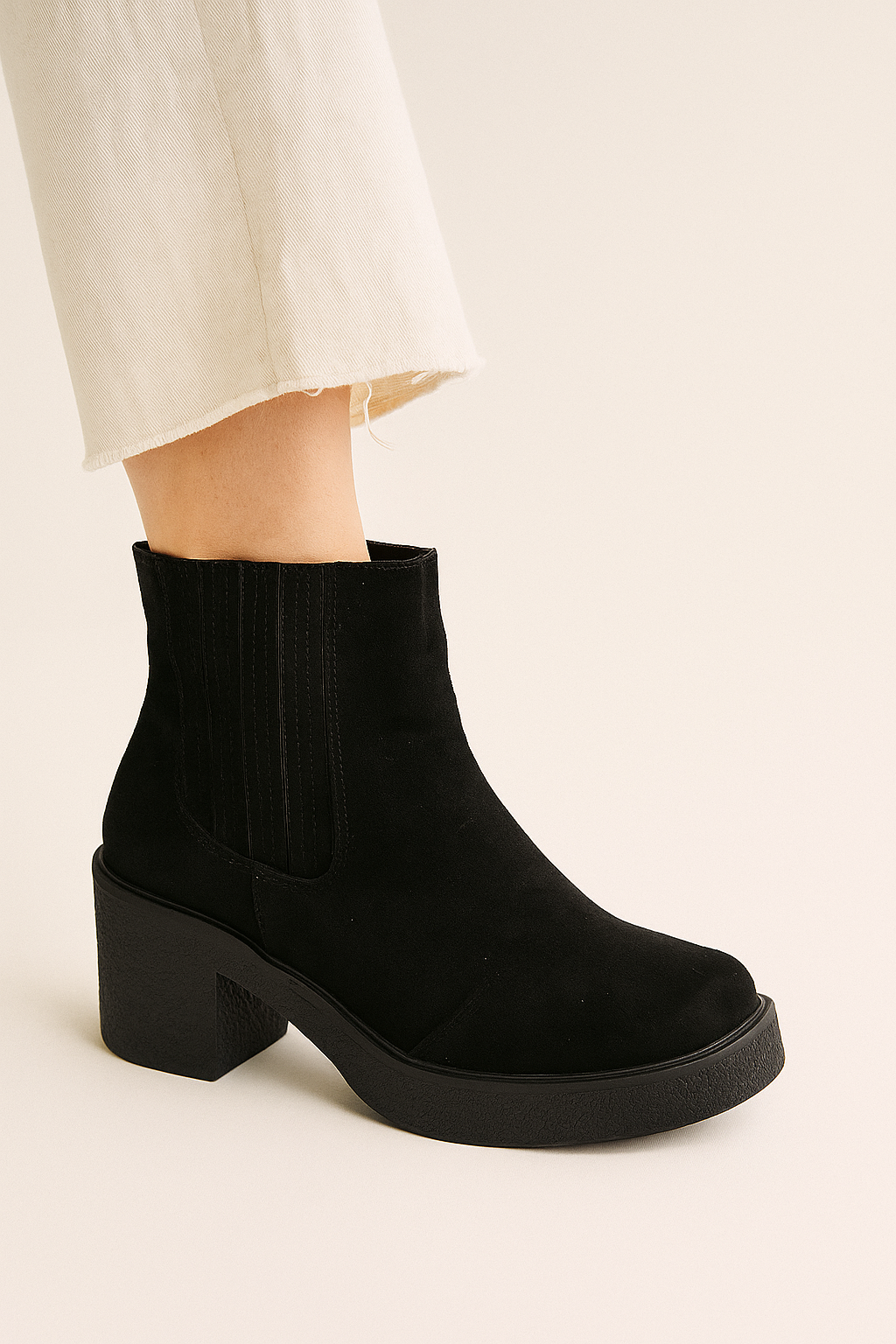 Suede Platform Ankle Boot Block Heel Chelsea Bootie