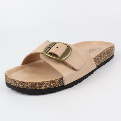 Boho 4 Taupe Footbed Slide Sandals with Buckle