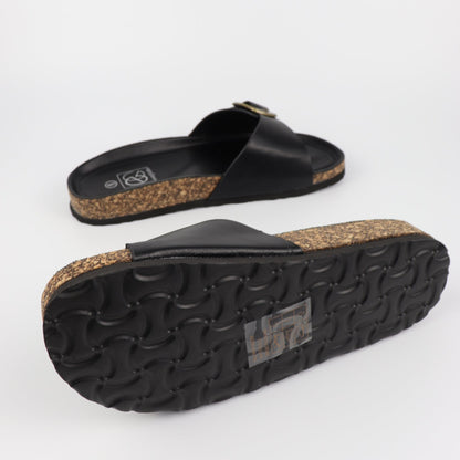 Boho 4 Black Footbed Slide Sandals with Buckle