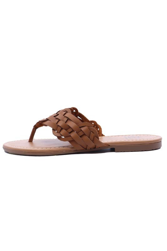 Lexi 6 Tan Woven Strap Flip-Flop Sandals