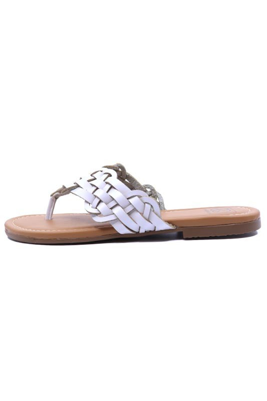 Lexi 6 White Woven Strap Flip-Flop Sandals