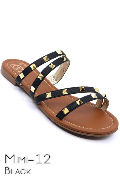 Mimi 12 Black Multi-strap Studded Sandals