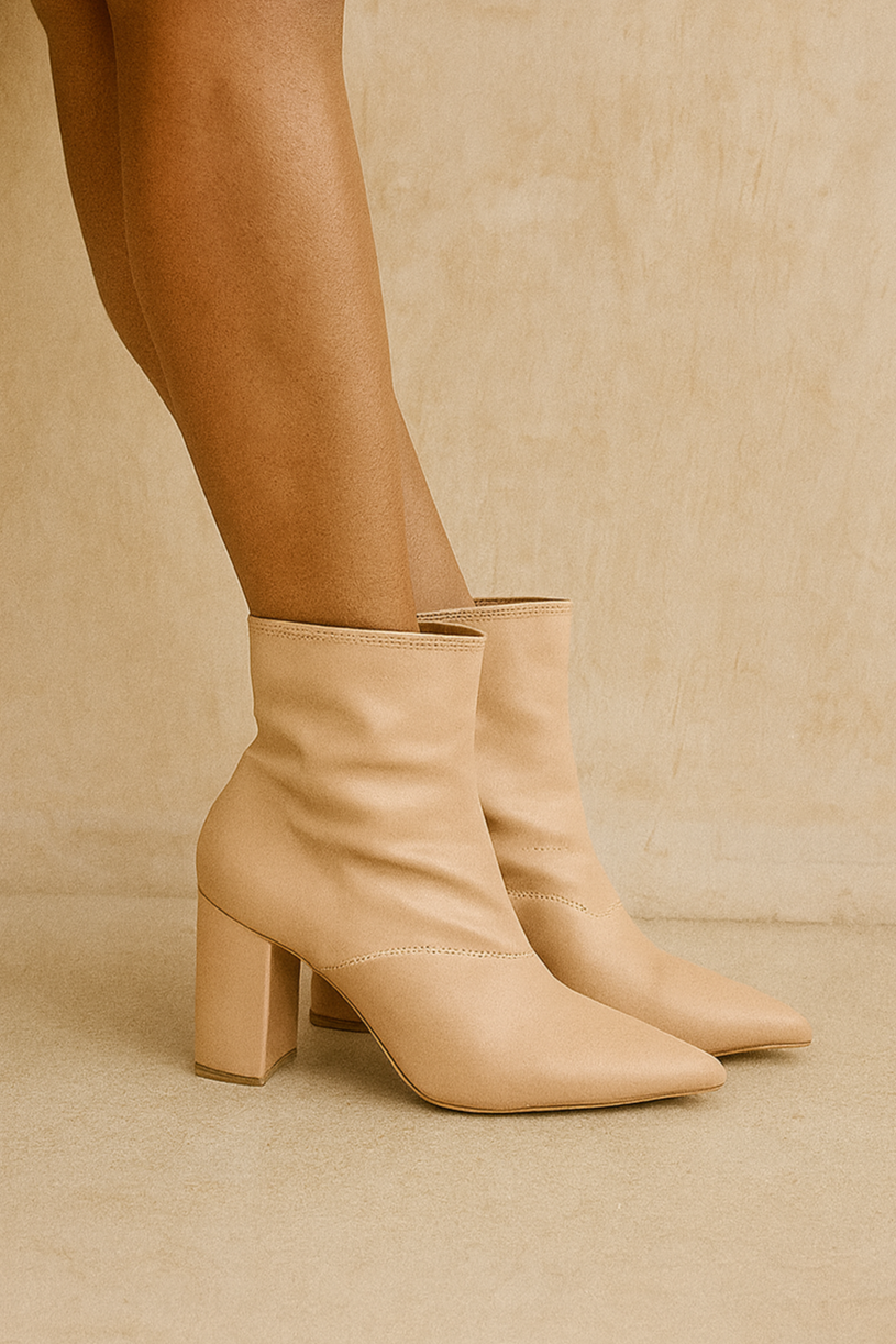 Nude Luxe Block Heel Ankle Boots