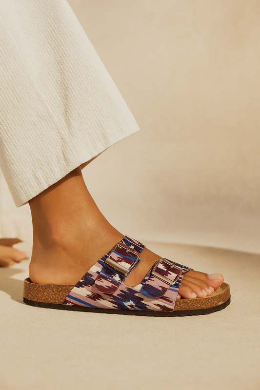 Boho Aztec Double Buckle Cork Sandals