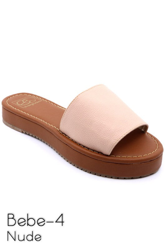 Bebe 4 Nude One-Band Slide Flatform Sandals