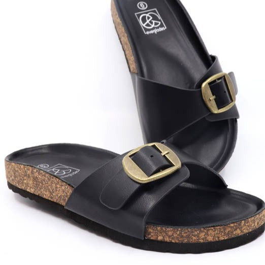 Boho 4 Black Footbed Slide Sandals with Buckle