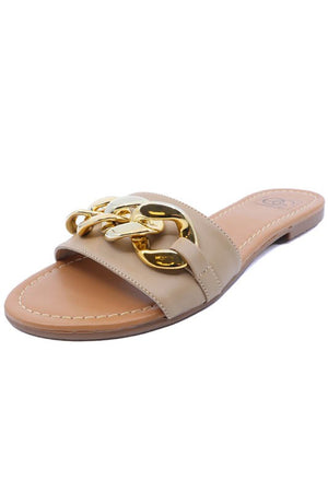 Lexi 1 Nude Sandals Gold Chain Slides