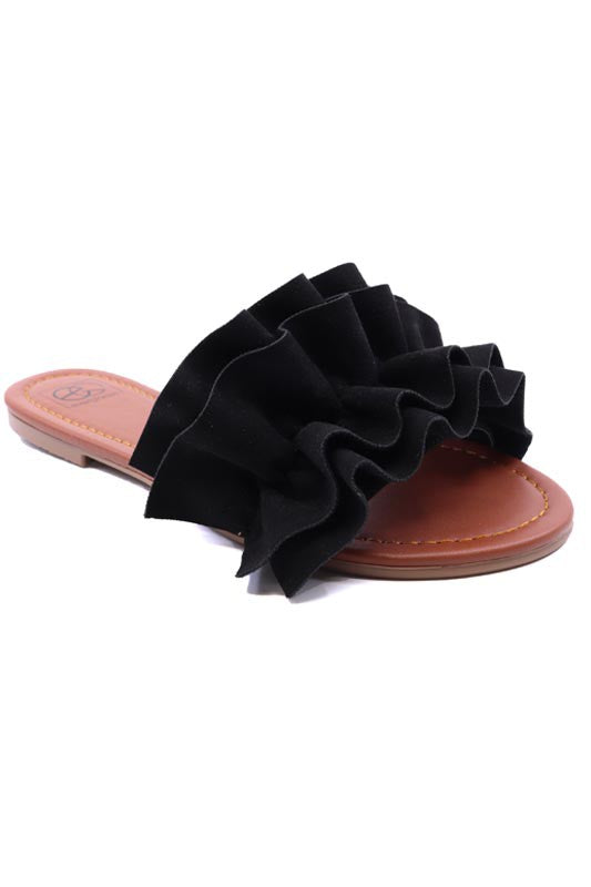 Lexi 22 Black Ruffle Sandals