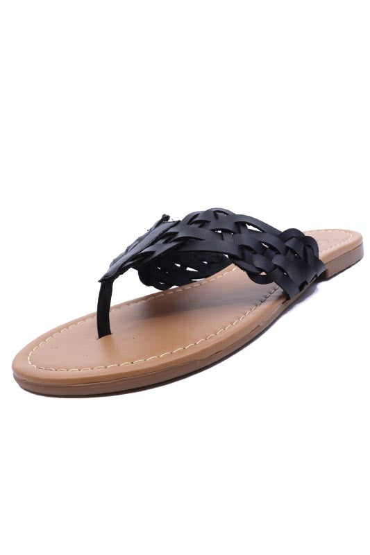 Lexi 6 Black Braided Strap Flip-Flop Sandals