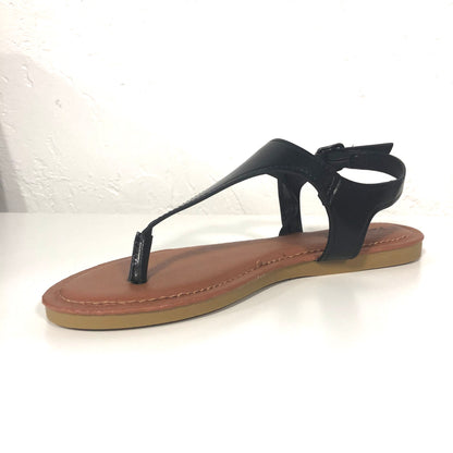 Tami Black Thong Strappy Sandals Flats - The Shoe Trunk