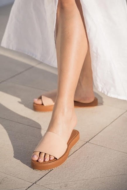 Bebe 4 Nude One-Band Slide Flatform Sandals