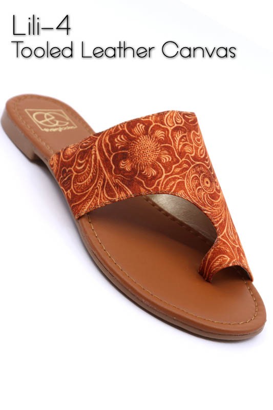 Lili 4 Tooled Leather Canvas Sandals