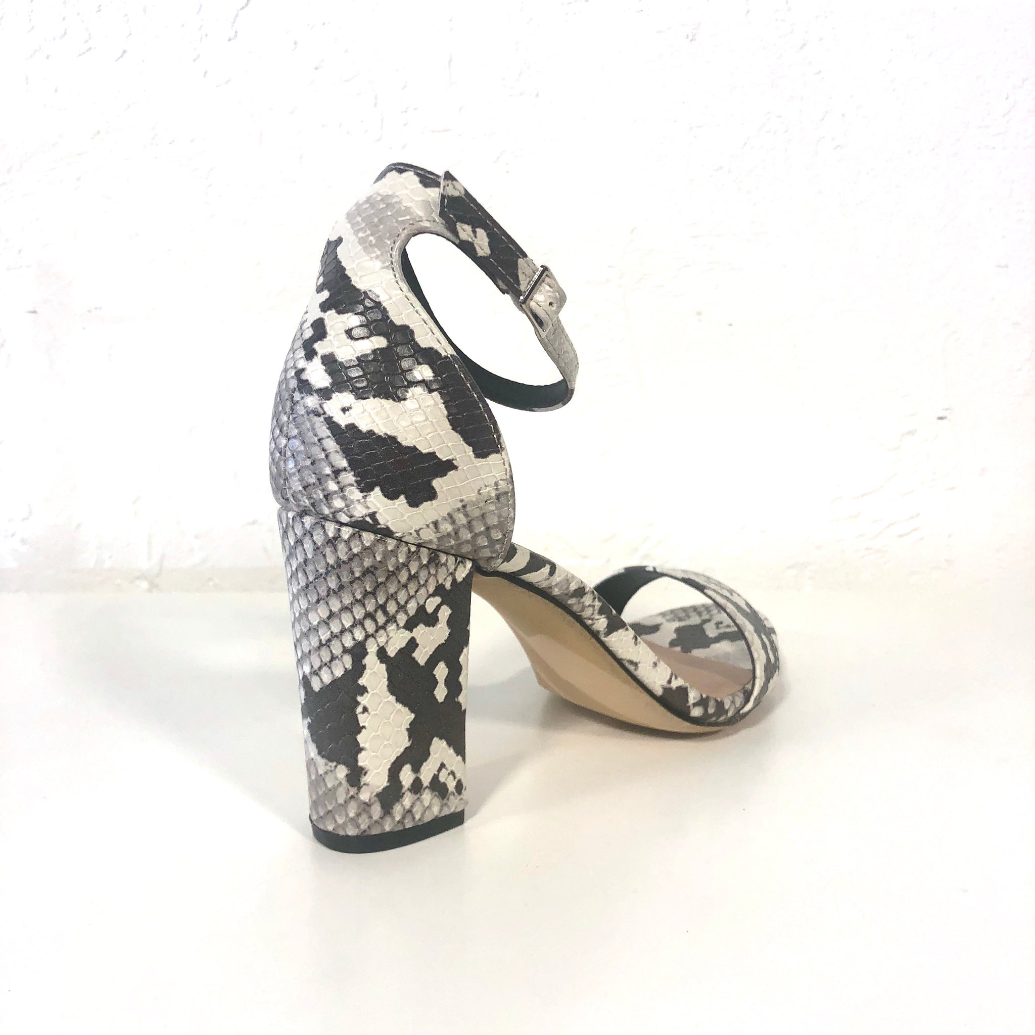 Beella Snake Black White Animal Print Block Heels - The Shoe Trunk